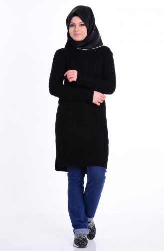 Taş Detaylı Triko Kazak 6067-03 Siyah