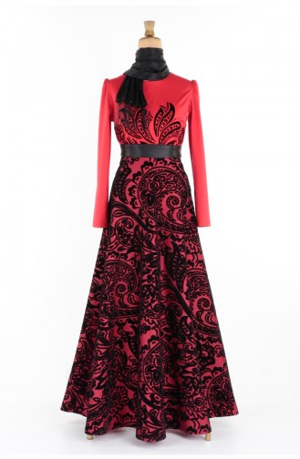 Red Hijab Evening Dress 1081-05