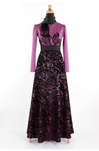 Purple Hijab Evening Dress 1081-03