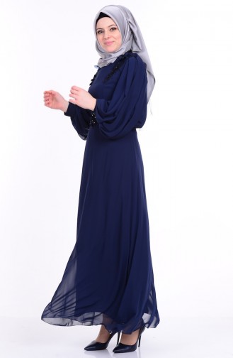 Navy Blue Hijab Evening Dress 52553-06