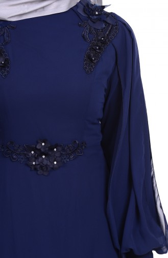 Navy Blue Hijab Evening Dress 52553-06