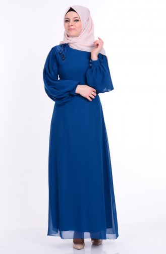 Petrol Hijab Evening Dress 52553-07
