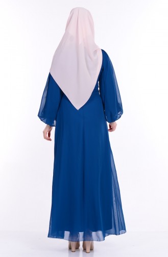 Petrol Hijab Evening Dress 52553-07