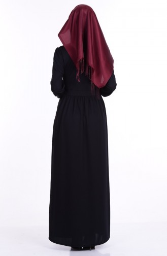 Nakışlı Fırfırlı Elbise 7240-01 Siyah