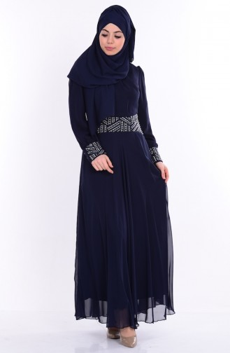 Navy Blue Hijab Dress 1732-06