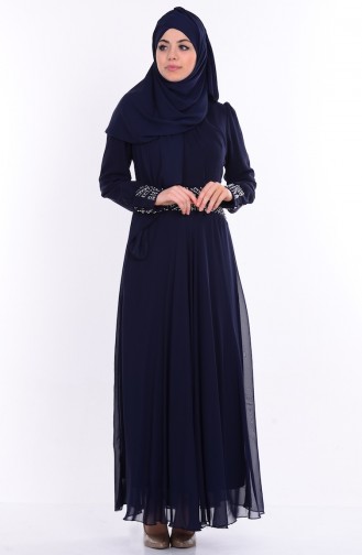 Navy Blue Hijab Dress 1732-06