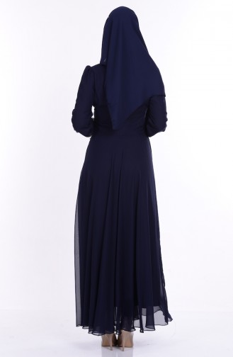 Taş Baskılı Şifon Elbise 1732-06 Lacivert