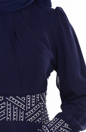 Taş Baskılı Şifon Elbise 1732-06 Lacivert