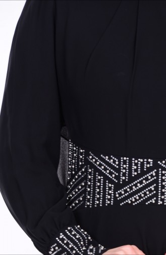 Taş Baskılı Şifon Elbise 1732-01 Siyah