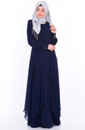 Navy Blue Hijab Evening Dress 52559-01
