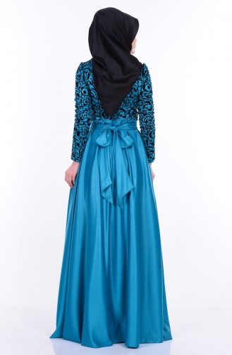 Turquoise Hijab Evening Dress 1042-10