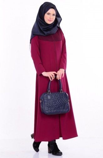 Abaya mit Netz Detail 1007-01 Dunkel Fuchsia 1007-01