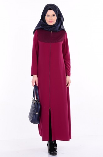 Abaya mit Netz Detail 1007-01 Dunkel Fuchsia 1007-01