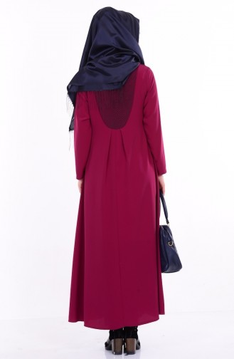 Abaya Détail Filet 1007-01 Fushia Foncé 1007-01