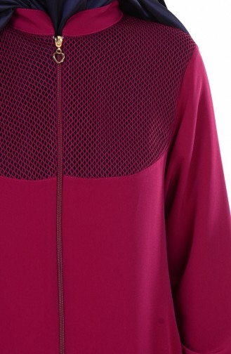 Abaya Détail Filet 1007-01 Fushia Foncé 1007-01