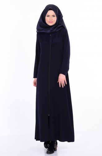 Abaya Détail Filet 1007-02 Bleu Marine 1007-02