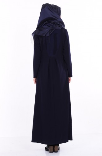 Abaya Détail Filet 1007-02 Bleu Marine 1007-02