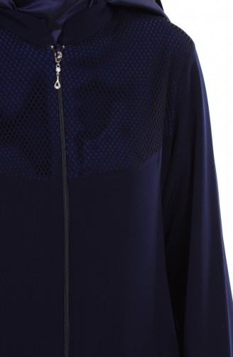 Abaya Détail Filet 1007-02 Bleu Marine 1007-02