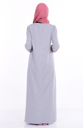 İşlemeli Elbise 1295-07 Gri