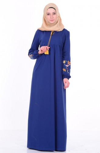 İşlemeli Elbise 1295-06 İndigo