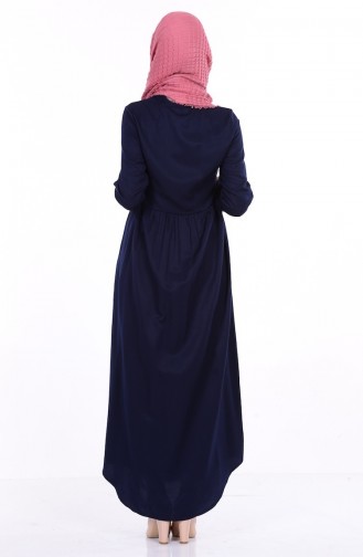 Navy Blue Hijab Dress 7243-01