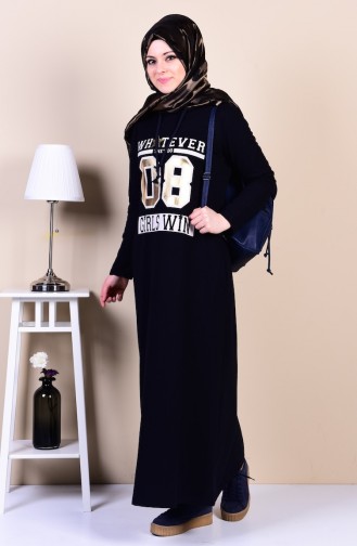 Navy Blue Hijab Dress 1287-03