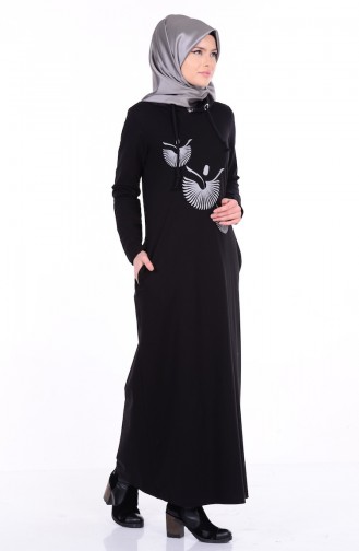 Baskılı Basic Elbise 1290-01 Siyah