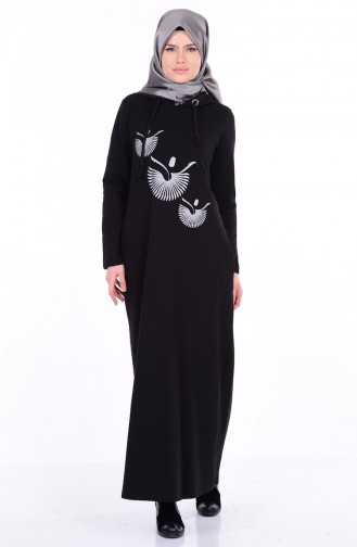 Schwarz Hijab Kleider 1290-01