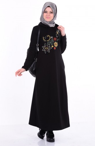Baskılı Basic Elbise 1306-02 Siyah