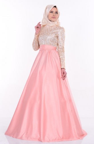 Pink Hijab Evening Dress 1043-09