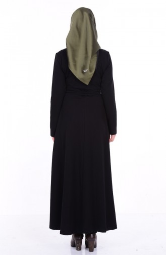 Nakışlı Elbise 1293-03 Siyah