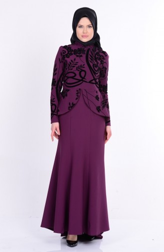 Dark Purple Hijab Evening Dress 1079-06