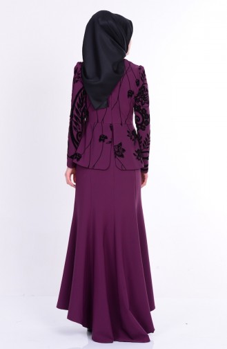 Dark Purple Hijab Evening Dress 1079-06