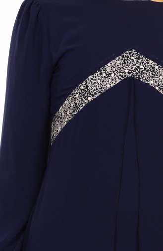 Şifon İşlemeli Elbise 99002-03 Lacivert