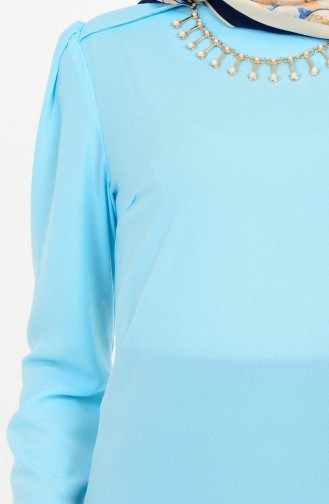 Kolye Detaylı Bluz 4064-04 Bebe Mavi