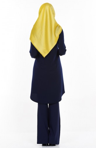 Pile Detaylı Asimetrik Tunik 0103-02 Lacivert Yağ Yeşil
