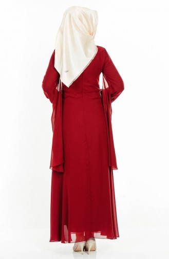Claret Red Hijab Evening Dress 2821-01