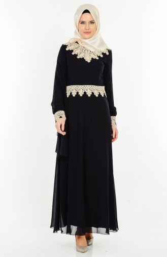 Black Hijab Evening Dress 2821-03