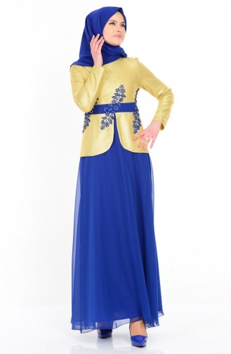 Saks-Blau Hijab-Abendkleider 2820-02