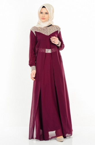 Plum Hijab Evening Dress 2904-03