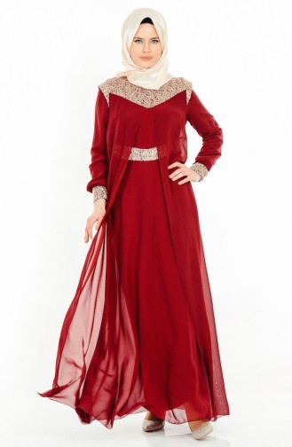 Weinrot Hijab-Abendkleider 2904-06