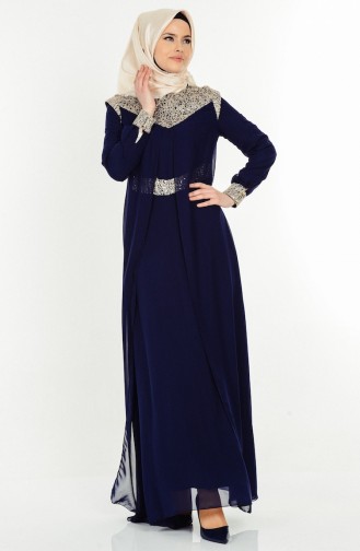 Dunkelblau Hijab-Abendkleider 2904-07