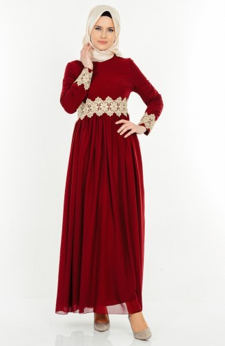 Claret Red Hijab Evening Dress 2906-03