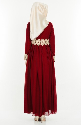 Claret Red Hijab Evening Dress 2906-03