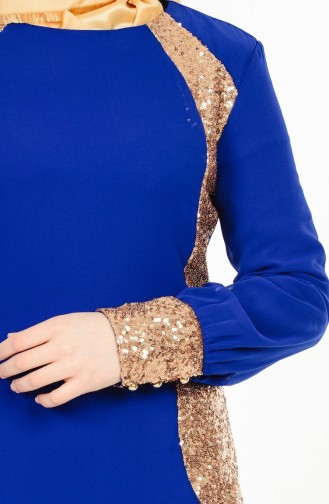 Saks-Blau Hijab-Abendkleider 2874-03