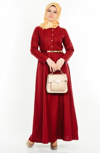Claret Red Hijab Dress 5490-04