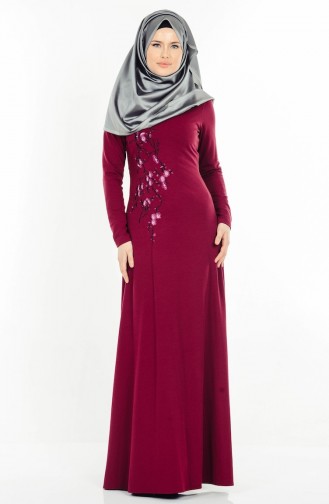 Plum Hijab Evening Dress 0029-04
