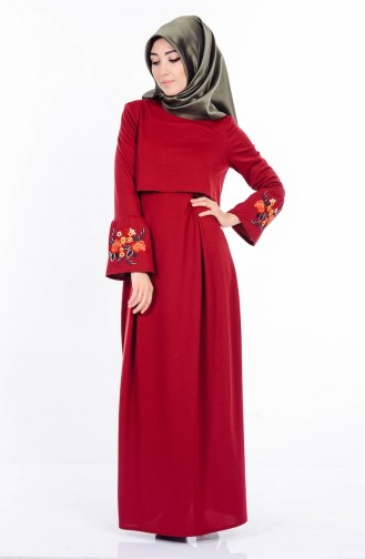 Weinrot Hijab Kleider 8040-04