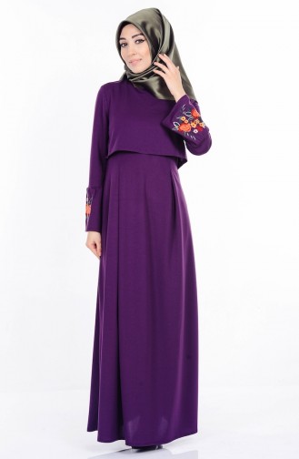 Embroidered Sleeve Dress  8040-03 Purple  8040-03