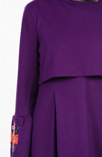 Embroidered Sleeve Dress  8040-03 Purple  8040-03